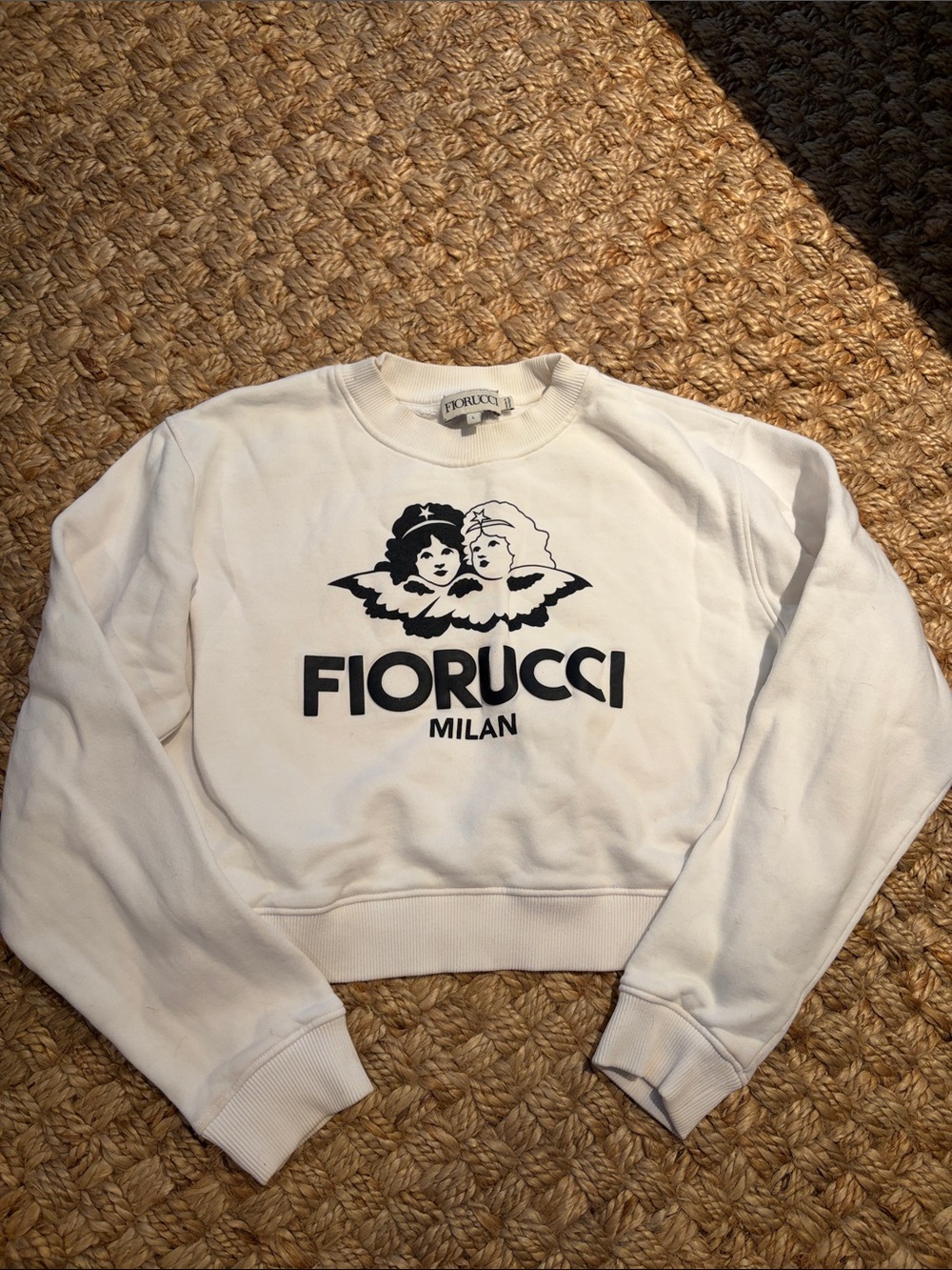 Fiorucci White Cropped Crewneck with Black Logo